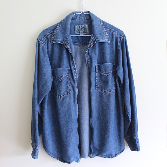 Democracy Tops - Vintage Zip-Up Denim Long Sleeve Shirt